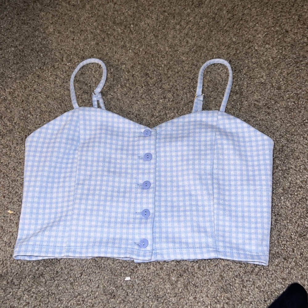 Light blue and white plaid crop top
